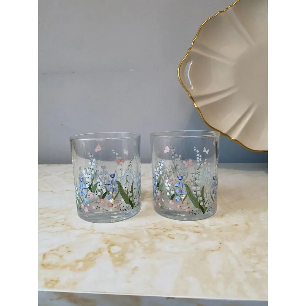 Cottagecore Garden buttercups, flowers drinkware set of 2